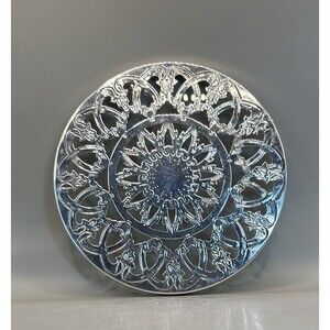 Vintage Silver Plated Glass Trivet 6” Pierced Floral Italy Leonard